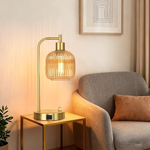 Champagne Glass Table Lamps Set of 2, Dimmable Bedside Lamps for Bedroom