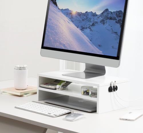 White Monitor Stand Riser For Desk Organizer Desktop Printer/ Laptop Storage Shelf