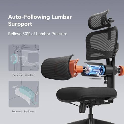 Newtral Ergonomic Office Chair - Home Office Desk Chair, Big and Tall Office Chair, Auto-Following Lumbar Support for Back Pain, Adjustable Seat Depth and Height (No Foot Rest + No Laptop Tray, Black)