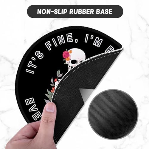 ITNRSIIET Round Mouse Pad with Stitched Edge Premium-Textured Waterproof Non-Slip Rubber Base Desktop Protection Mat Diameter 8.7 inches, Flower Skull