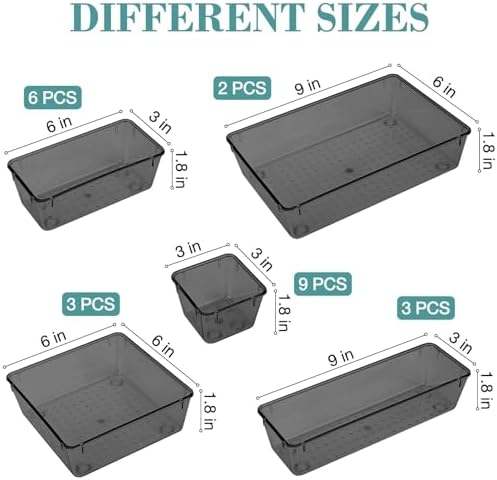 23 PCS Drawer Organizer Set, 5 Size Bathroom and kitchen organizer Trays