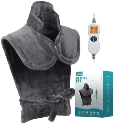 26" x 35" Flannel Neck&Shoulder&Back Heating Pad with 12 Temperature Settings&Countdown Timer, Pain Relief for Back/Neck/Shoulders/Menstrual Pain(Dark Grey)