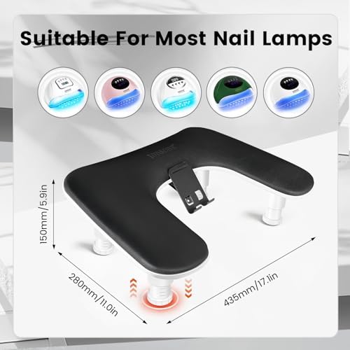 JODSONE U-Shaped Black Arm Rest for Nails Tech with Rotating 360°Built-In Phone Holder and Adjustable Nail Arm Rest Detachable Manicure Hand Rest for Salon Design