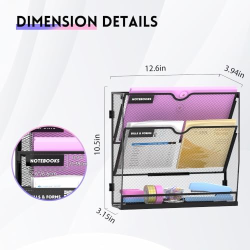 SUPEASY 3-Tier Wall File Organizer with Base, Wall Mounted File Holder