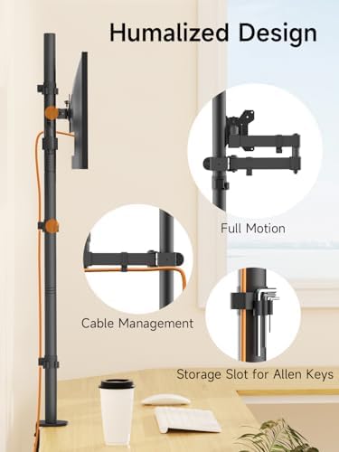 Bracwiser Monitor Mount Single Fully Adjustable Arm Monitor Arm Fits One Screen 13-32 inch 22lbs for Computer Screen 13 15 17 19 20 22 23 24 26 27 30 32 inch VESA 75 100 (MD71221)