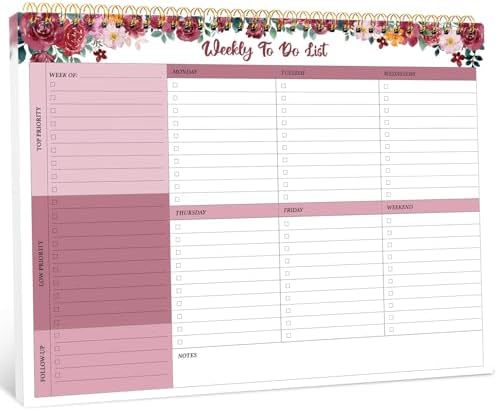 Taja Weekly To Do List Notepad, Undated Weekly Planner Pad, 8.5" x 11"