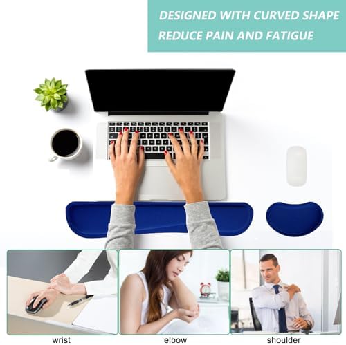 Keyboard Wrist Rest Mouse Wrist Support Set, Memory Foam Wrist Rest Pad for Computer Laptop Keyboard Mouse, Ergonomic Wrist Cushion Support for Typing Pain Relief, Gaming Home Office, Blue