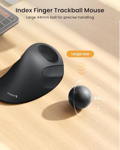 ProtoArc EM03 NL Wireless Bluetooth Trackball Mouse, Finger Control, Gray
