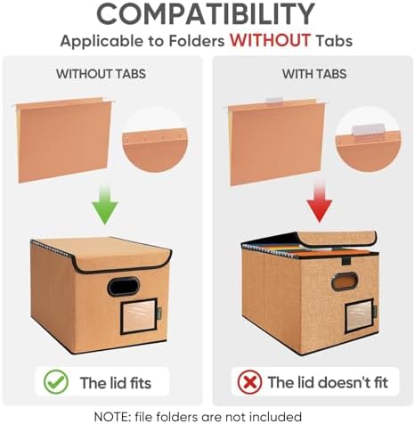 BALEINE File Organizer Box with Lid, Collapsible Hanging File Storage Box