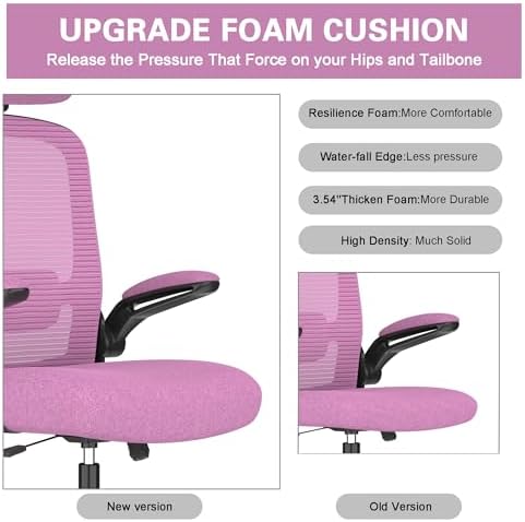 Mimoglad Office Chair, High Back Ergonomic Desk Chair with Adjustable Lumbar Support and Headrest, with flip-up Armrests for Guitar Playing, 5 Years Warranty (Modern, Orchid(Black Frame))
