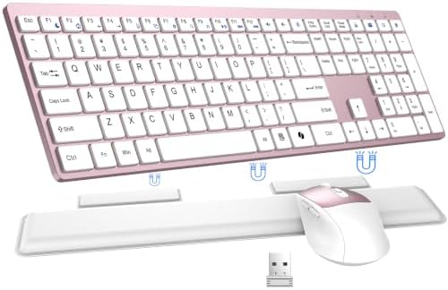 Wireless Keyboard and Mouse Combo, Full Size Silent Ultra Thin Keyboard with Magnetic Wrist Rest, Optical Mouse, 2.4G Lag-Free Cordless Mice Keyboard Set for Computer, Mac, Laptop, PC, Windows