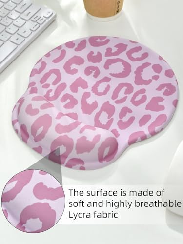 Leopard Mouse Pad Wrist Support Wrist Rest, Ergonomic Mouse Pad with Non-Slip Base for Office Gaming Working Computers,Desk Accessories Pain Relief Mouse Mat for Home&Game Decor, Pink