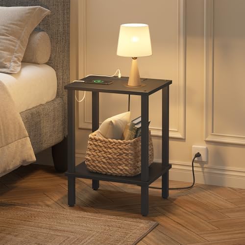 TUTOTAK End Table with Charging Station, Side Table Set of 2, Nightstand