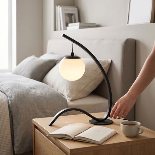 Bedside Lamp, Dimmable Nightstand Lamp Adjustable Desk with 3 Brightness Levels 3 Color Temperatures Anti Glare for Home Hotel Bedroom Reading (Black)