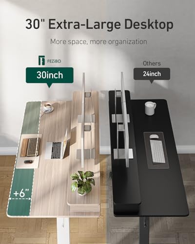 CubiCubi 60" x 30" Standing Electric Desk with Drawers, Light Rustic Brown