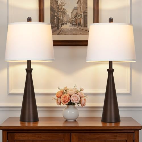 Rinweey 28" Modern Metal Table Lamp Set of 2 for Living Room Bedroom, Brown