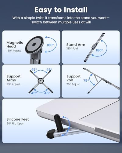 LENTION Laptop Stand, Magnetic Foldable 8-Level Adjustable MagSafe Riser