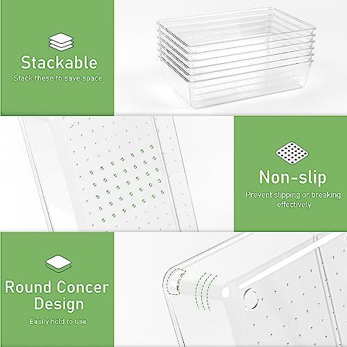 8 PCS Clear Plastic Drawer Organizer Tray, Acrylic Vanity Bathroom Drawer Organizers Trays, Desk Drawer Organizer Bins for Cosmetic, Makeup, Kitchen, Office, Junk Drawer Divider Organization