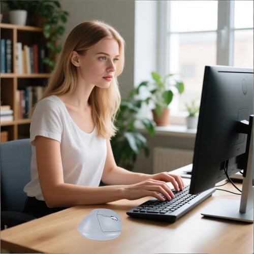 Wireless Ergonomic Vertical Mouse - Silent Clicks, Comfortable Grip & Carpal Tunnel Relief - Ideal for Office Work, Home Use & Multi-Device Compatibility (Blue)