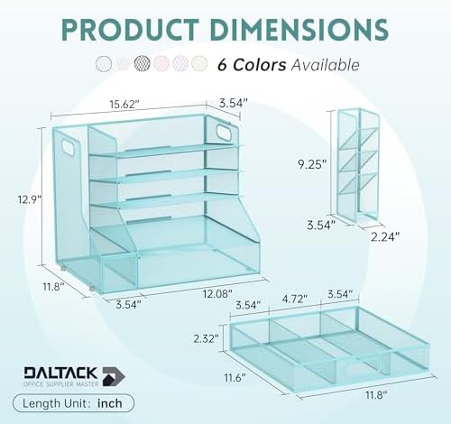 5-Tier Desk Organizer with File Holder & Pen Holder & Sliding Drawer, Blue