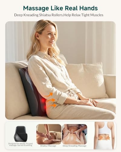 Snailax Back Massager with Heat, 4D Shiatsu Neck Massage Pillow for Pain