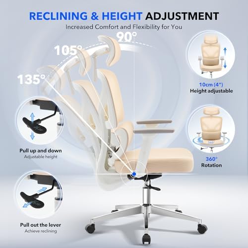 Ergonomic Office Chair Mesh – Adjustable Lumbar 3D Armrests High-Back Desk
