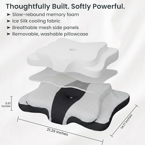 Ergonomic Cervical Neck Pillow for Sleeping – Memory Foam Cervical Pillow for Side Sleepers and Back Sleepers – Contour Neck Support (Black/White)