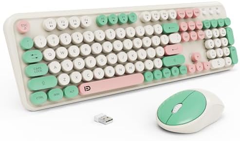 Cute Wireless Keyboard and Mouse Combo,Round Keycaps,for Long Nails,Green