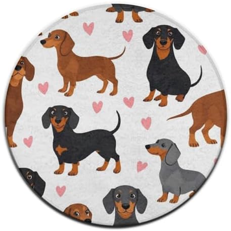 Soft Round Yoga Carpet, Large Home Decor Mat, Non Slip Machine Washable Kitchen Office Circle Rug Cute Dachshund Wiener Dog
