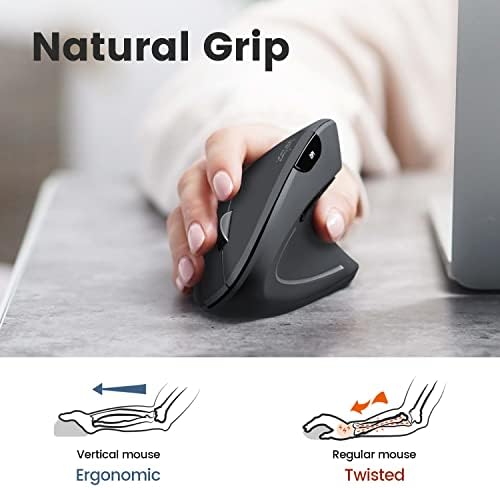 Perixx PERIDUO-813B US, Wireless Ergonomic Compact Keyboard and Vertical Mouse - Multi-Device - Black - US English