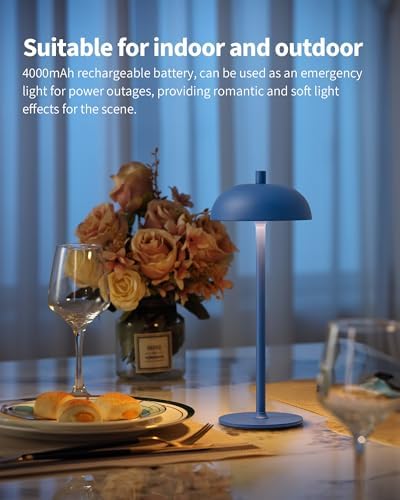 12" Cordless Table Lamps Set of 2, Blue Modern Portable Desk Lamp