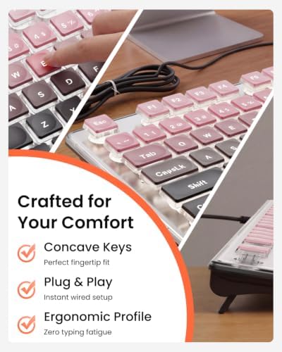 Wired Keyboard with White Backlight Pudding Keycaps, Pink-Black Ombré