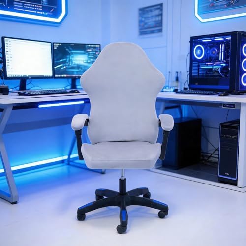 Gaming Chair Cover Set with Armrest Covers, Velvet Stretch Slipcover 1-Piece Form Fit Cover & Chair Armres Covers Included（no Chair） (Grey)