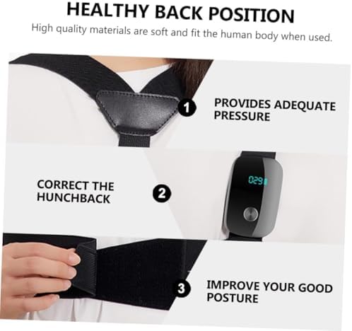 Mipcase Adjustable Electronic Posture Reminder Hunchback Corrector Upper Back Brace Black Posture Support Belt for Adults and Sitting Spine Alignment