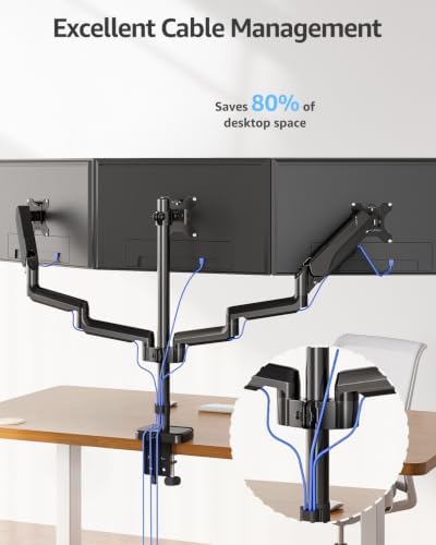 MOUNTUP Triple Monitor Stand Mount - 3 Monitors Desk Mount for Computer Screens Up to 27 inch, Triple Monitor Arm, Heavy Duty Monitors Stand, Each Arm Holds 4.4-19.8 lbs, Black