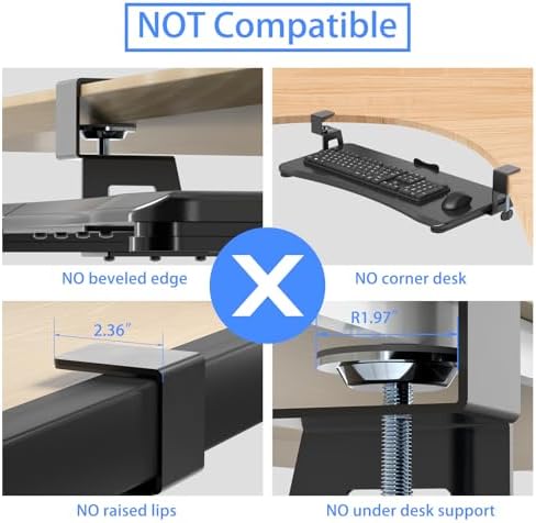 suptek Keyboard Tray Under Desk Pull Out with C Clamp Mount, Computer Keyboard & Mouse Tray, 25.6 (30 Including Clamps) x 11.8 inch Slide-Out Platform Computer Drawer for Typing, Black, DSF1