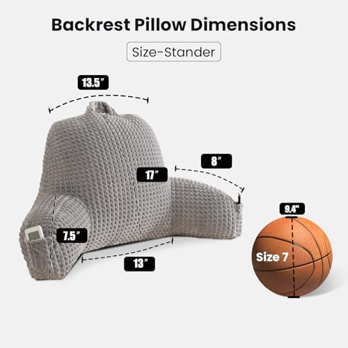Reading Pillow with Arms for Sitting in Bed,Backrest,Gray Flannel,M