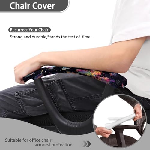 2 Piece Office Chair Arm Covers, Butterfly Print Chair Armrest Covers, Removable Stretchy Armrest Cover for Desk Computer Chairs