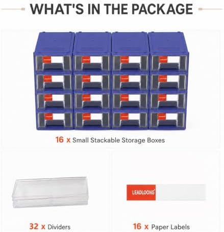 16 Pack Stackable Desk Organizer Drawers for Craft Storage Blue