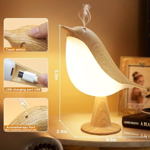VViN 2 in 1 Small Desk Lamp, Bird Cordless Table Lamp with 3 Color Temperature Dimmer and Touch Sensor - Rechargeable Battery Night Light for Kids, Bedroom, Bedside, and Outdoor Use