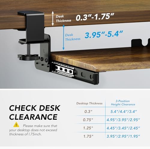 AX WABER Keyboard Tray Under Desk Pull Out with Extra Sturdy C Clamp Mount System, 27.3 (32.5 inch Including Clamps) x 11 Inch Slide-Out Platform Computer Drawer for Typing Vintage AX01WG02