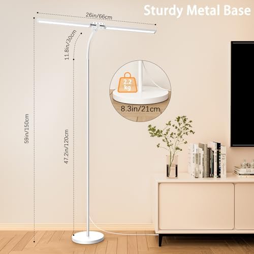 SIBRILLE LED Floor Lamp, 24W Dual Head Dimmable Standing Lamp with Remote & Touch Control, Adjustable Gooseneck, 3000K-6500K Modern Reading Lamp for Living Room, Bedroom, Office & Crafts