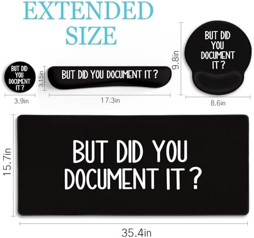 LIMKRIAN Black Mouse Pad Large Desk Mat Set, But Did You Document It Decor