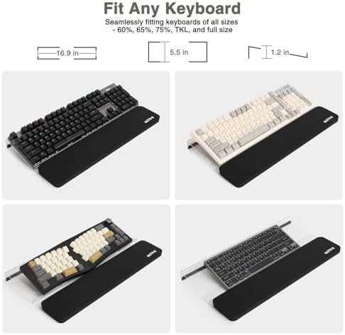 MAXECHO Acrylic Tilted Keyboard Riser Stand and Holder with Wrist Arm Rest Support Pad for Computer Desk Desktop, 16.9" Wide