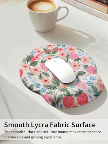Seorsok Brightly Colored Strawberry Mouse Pad with Gel Wrist Support Mouse Pad,Ergonomic Aesthetic,Comfortable Mousepad for Office Game Work Computer,Pain Relief Mousepad with Non-Slip Silicone Base