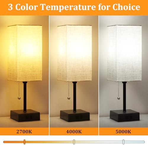 Table Lamp for Bedroom set of 2,3-Color Bedside Lamps with Pull Chain