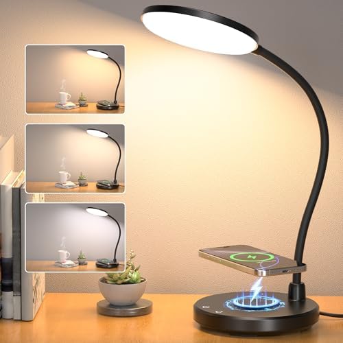 Wireless Charging Desk Lamp for Home Office, 800LM, CRI95+, Black