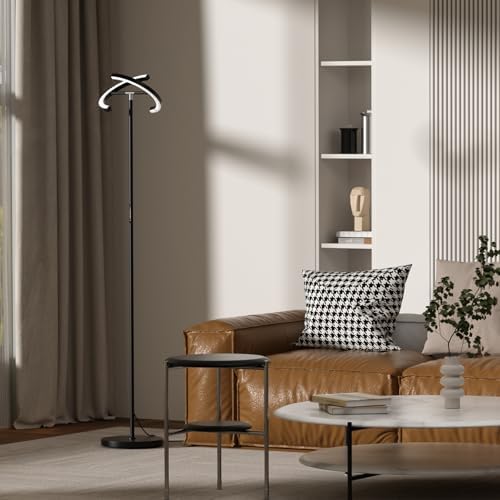 SIBRILLE LED Floor Lamp - Rotatable Standing Lamp with Touch & Remote Control, 3000-6000K, 22W Modern Floor Reading Light, Dimmable Corner Uplighter for Living Room Bedroom Office, Black