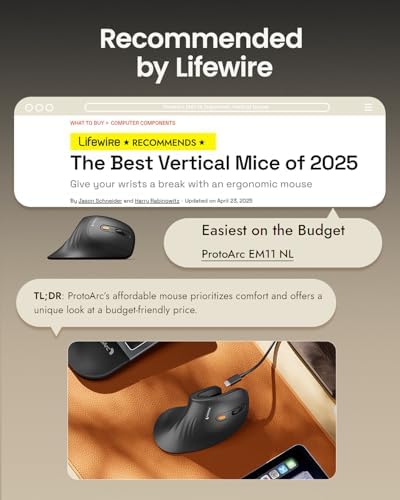 ProtoArc EM11 NL Wireless Ergonomic Vertical Mouse, White