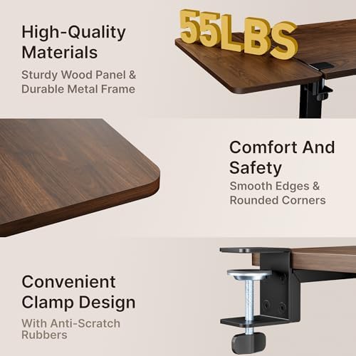 PEGZONE Desk Extender Tray, 24" x 12", with Storage Drawer, Medium, Walnut